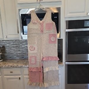 POL Meredith Patchwork Sleeveless Jumpsuit with Pink and Cream Accents